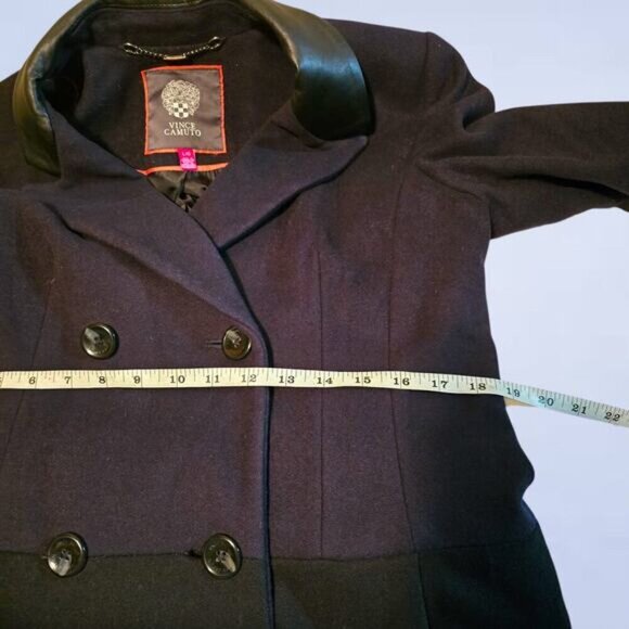 Vince Camuto Virgin Wool Colourblock Pea Coat with Faux Leather Collar‎ - Large - Picture 5 of 8